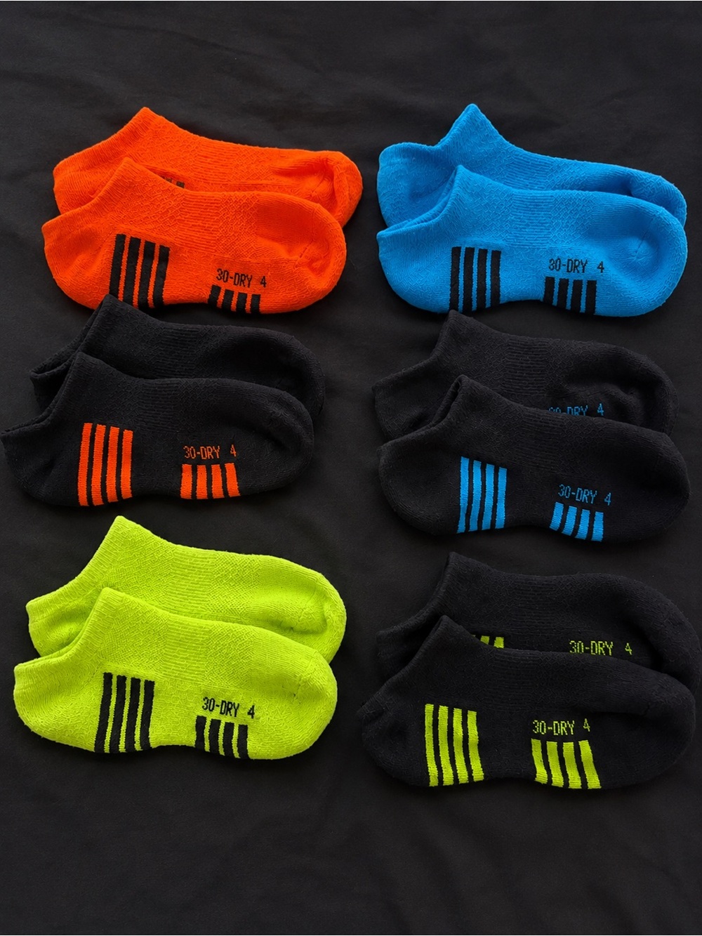 6 Pairs Boys Athletic Ankle No-Show Socks Bundle Bright GoDry big kid Size 3-9 M